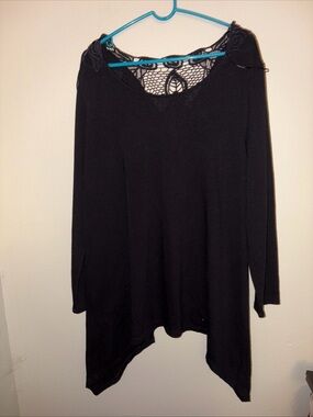new directions Black Long Sleeve Top with Lace Back